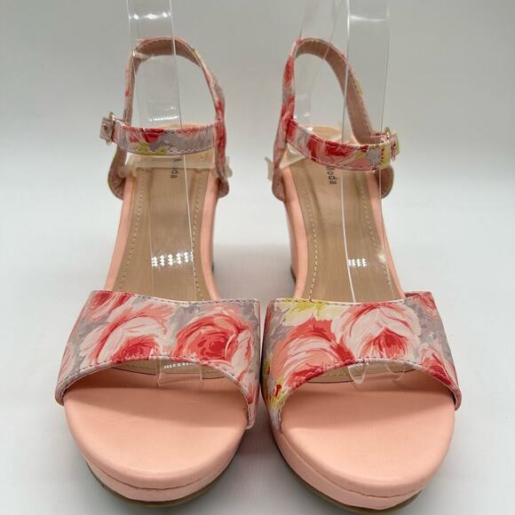 Top Moda‎ Sandal Womens 10 Pink Floral Wedge Open Toe Wedge Sandal - Picture 1 of 10